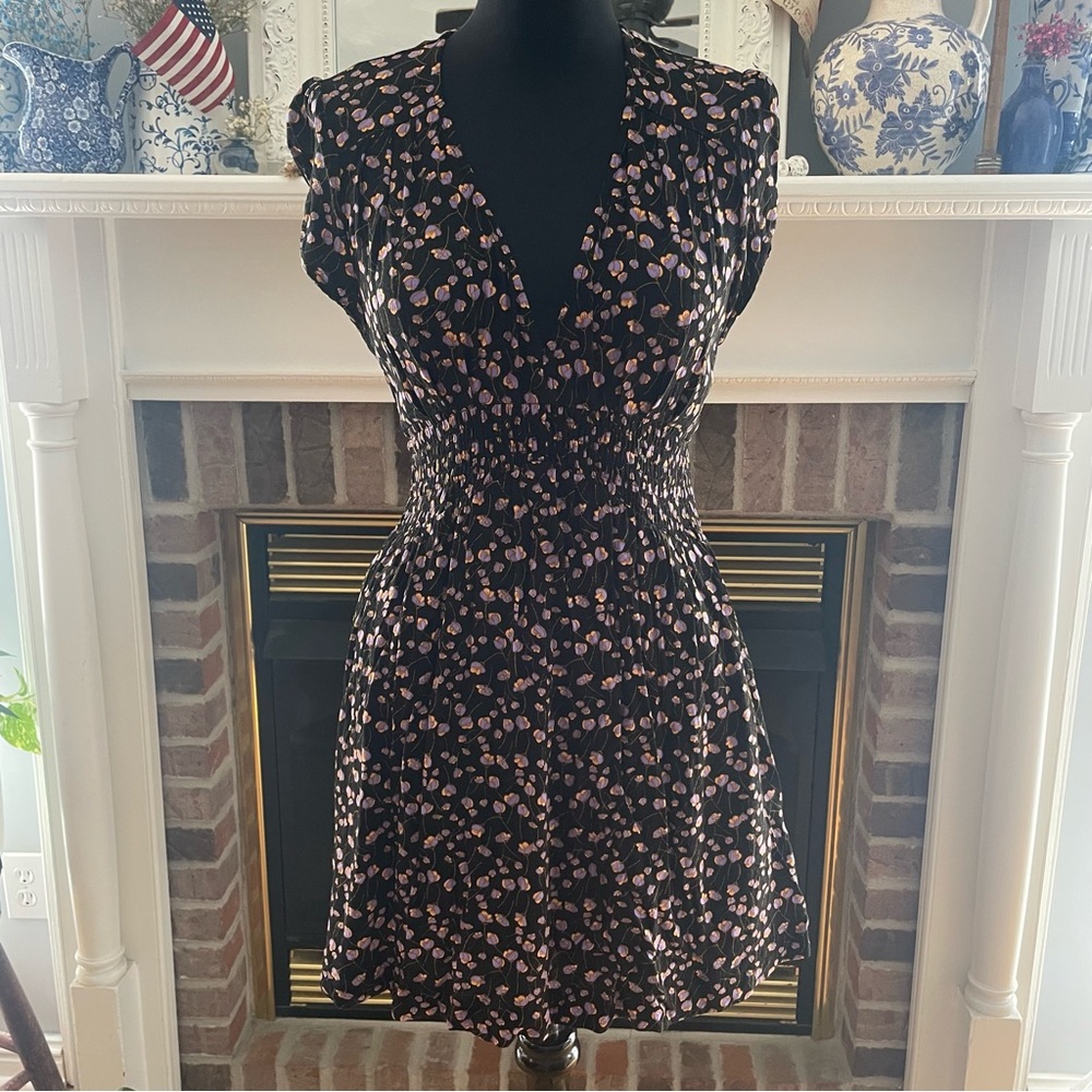 Free People Black Orange Lilac Fit and Flare Mini Dress